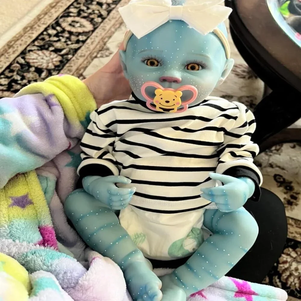 🆕20inch Soft Cloth Body Newborn Baby Poseable Limbs  Blue Skin-Raven Girl